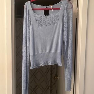Free People blue lace sheer sweater XL